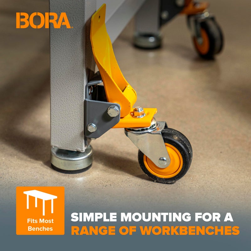 Bora Heavy Duty Workbench 4-Caster Set for Workshop Mobility, Swivel, Locking 155 Pound Non-Marking Rubber 3-inch Wheels, Total Weight Capacity of 620 pounds, Metal Foot Levers for Braking, PM-950 - Image 5